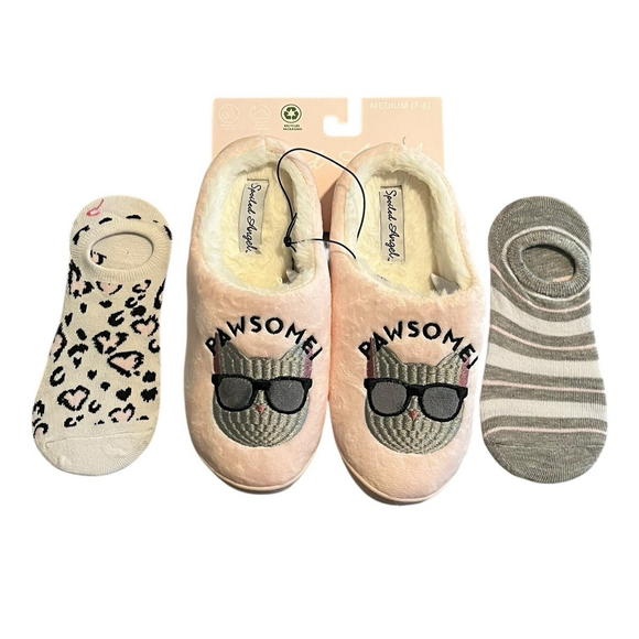 Spoiled Angel House Slippers & Socks Set Womens Size M 7/8 Pink Pawsome Slides - Picture 1 of 10